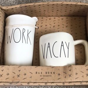 Rae Dunn mug & tumbler set “work” “vacay”